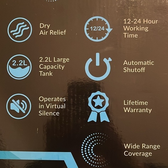 Brand New Cool Mist Humidifier 2.2L Water Tank Quiet Ultrasonic Auto Shut Off - Picture 12 of 16